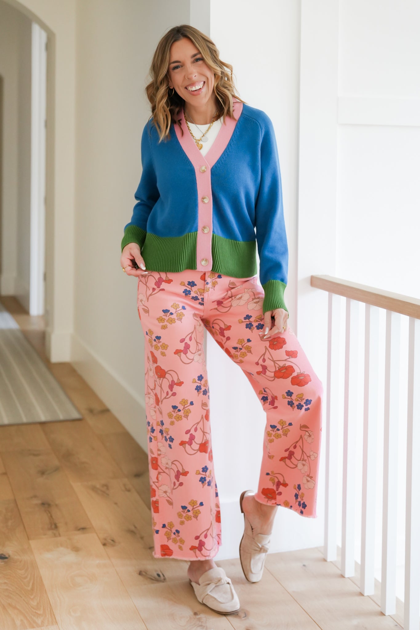 Color Block Long Sleeve Button Down Cardigan