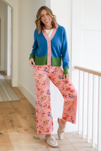 Color Block Long Sleeve Button Down Cardigan