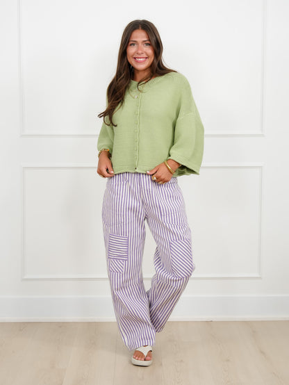 Textured 3/4 Sleeve Button Up Cardigan Sweater