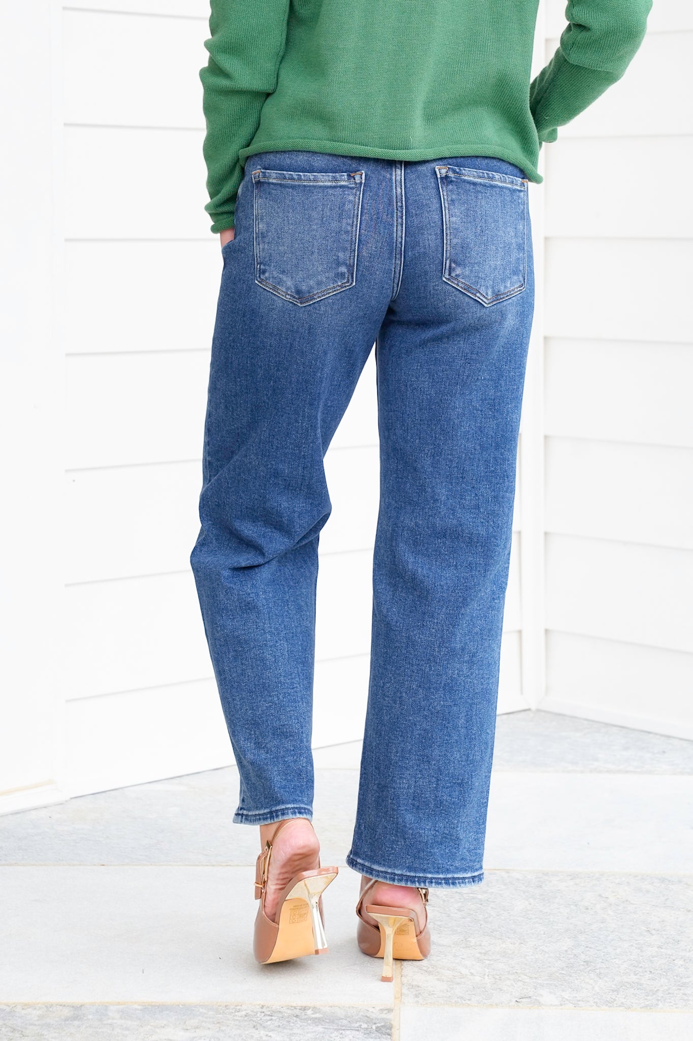 Risen High Rise Dark Wash Ankle Barrel Jeans with Cuff