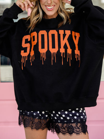 Reversible Long Sleeve Haunted/Spooky Mock Neck Graphic Sweatshirt