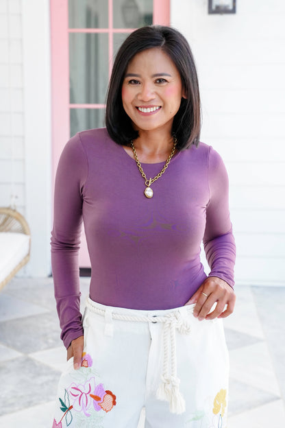 Solid Long Sleeve Round Neck Double Layered Top