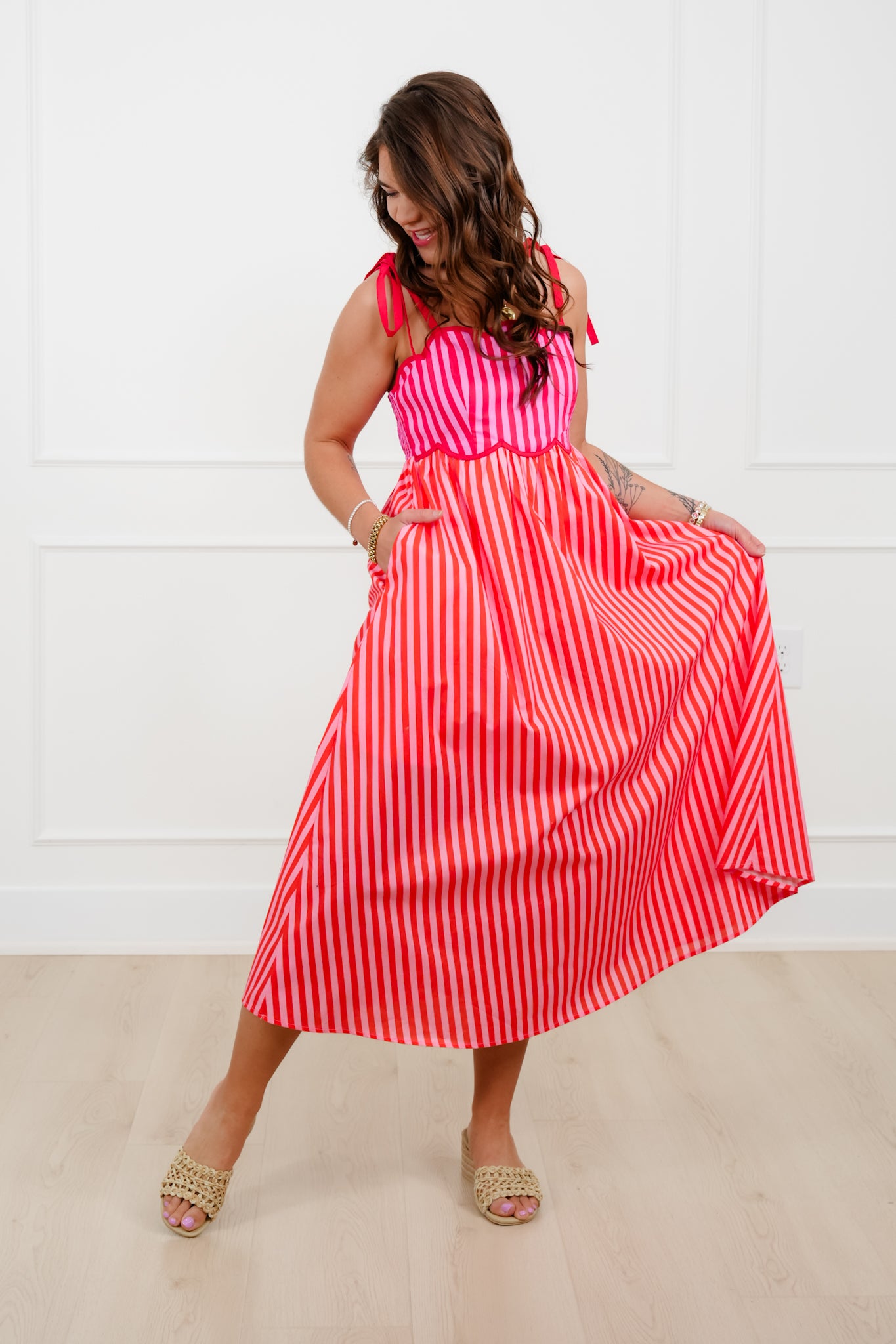 Color Block Stripe Sleeveless Midi Dress