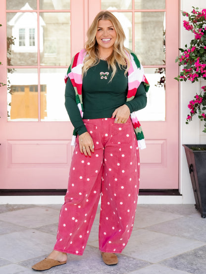 Beaded Candy Cane Long Sleeve Ribbed Knit Top