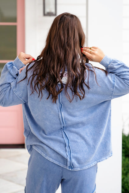 Mineral Washed Long Sleeve Sweatshirt with Patchwork