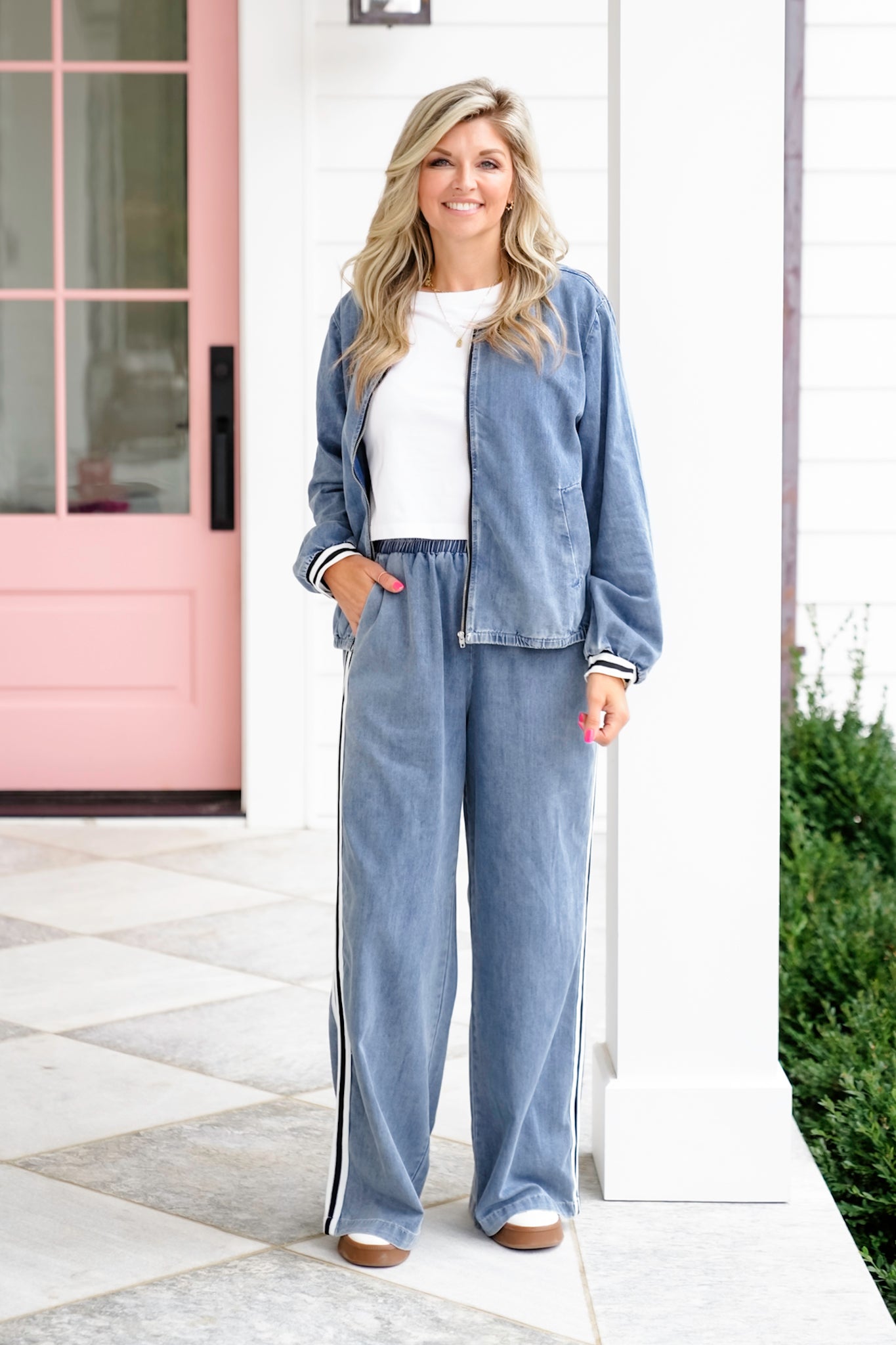 Long Sleeve Zip Up Jacket with Stripe Trim