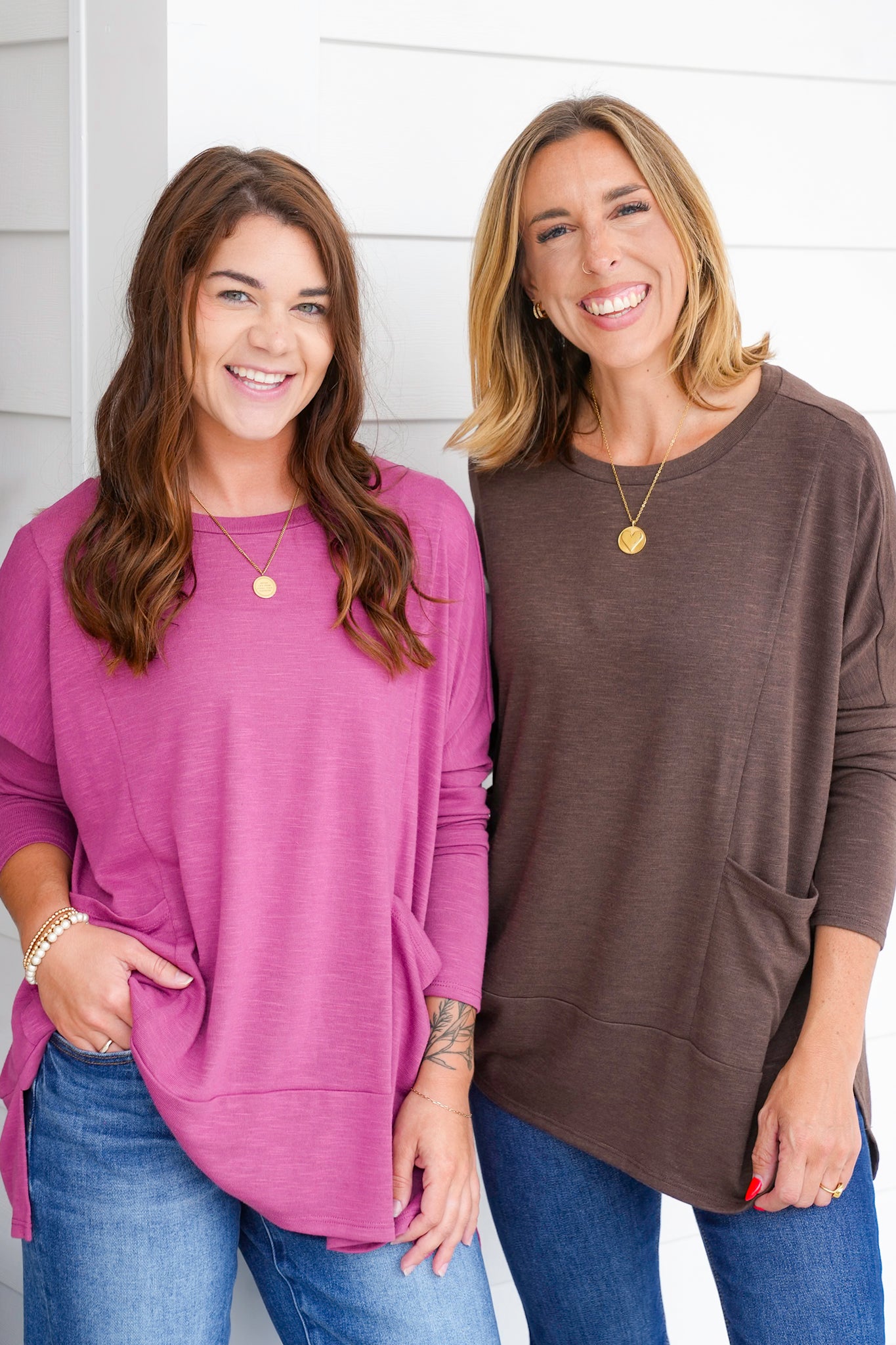 Door Buster! Plus/Reg Solid Long Sleeve Round Neck Top with Kangaroo Pockets