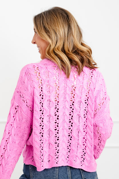 Loose Knit Long Cuffed Sleeve Button-Up Sweater