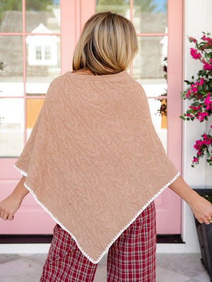 Gingerbread Embroidered Stitch Hem Boat Neck Cape