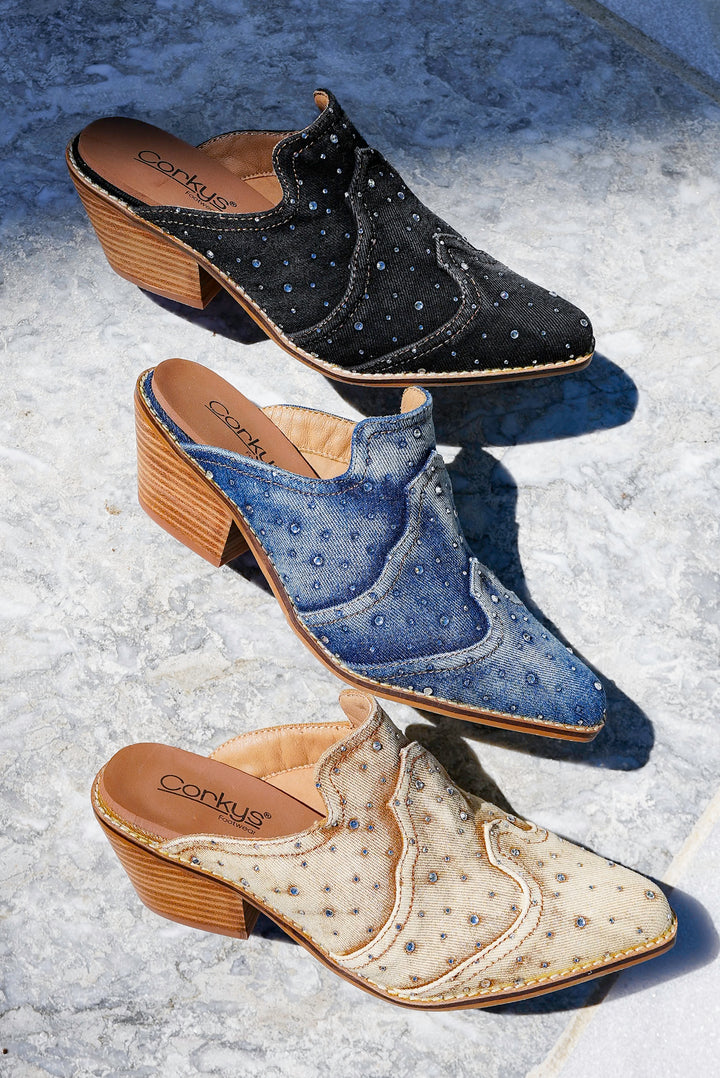 Corky's "Tex Mex" Rhinestone Chunky Heeled Western Mule