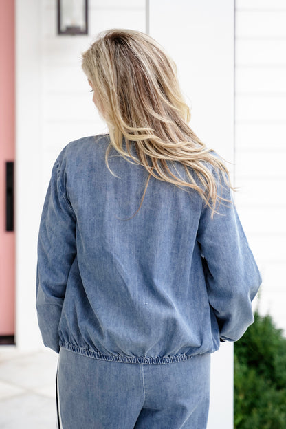 Long Sleeve Zip Up Jacket with Stripe Trim