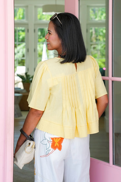 Short Sleeve Round Neck Top with Pintuck Detail