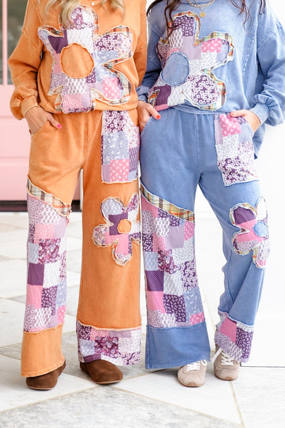 Mineral Washed Elastic Waist Pant with Patchwork