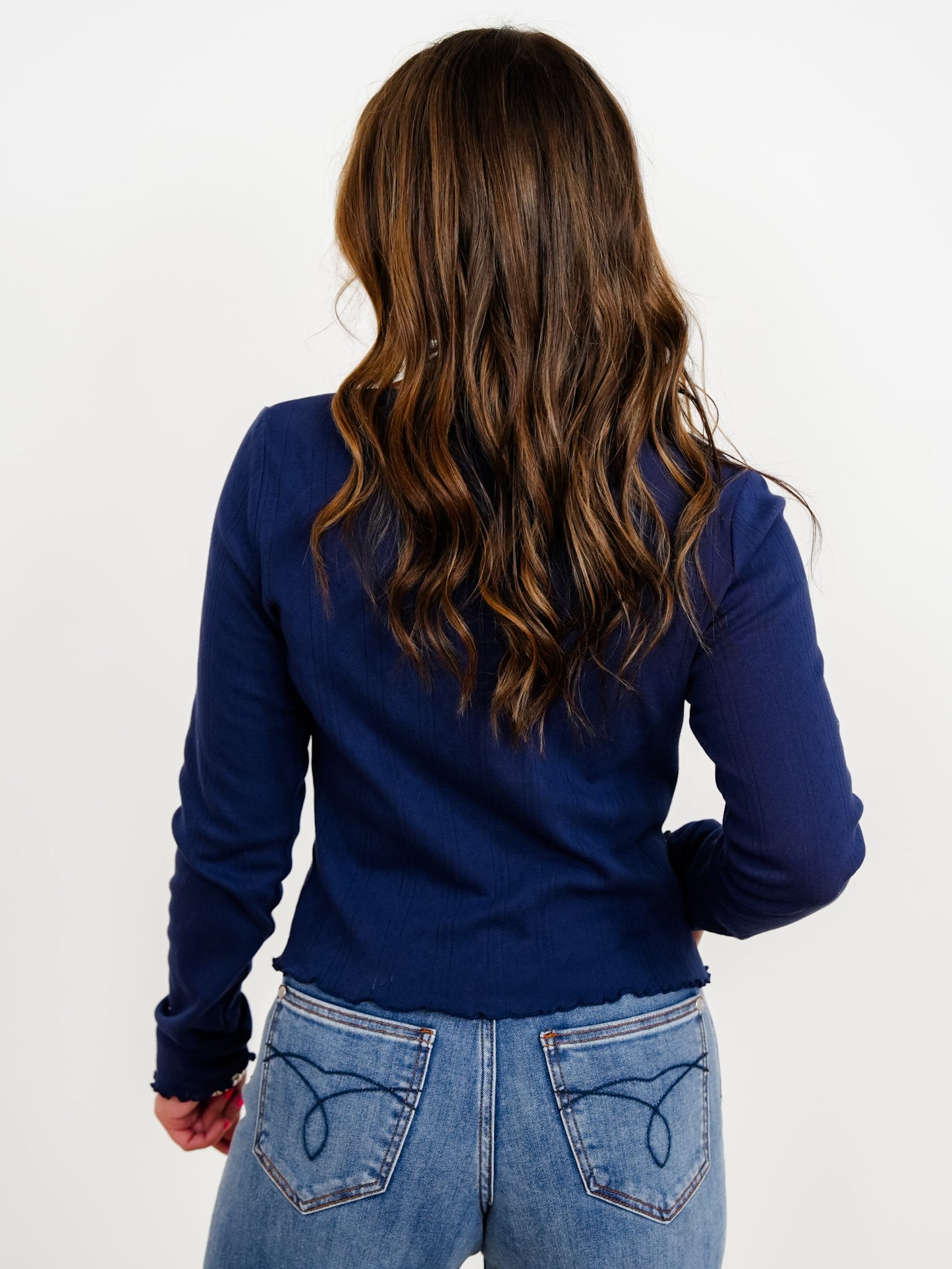 Long Sleeve Button Down Cardigan with Lettuce Hem