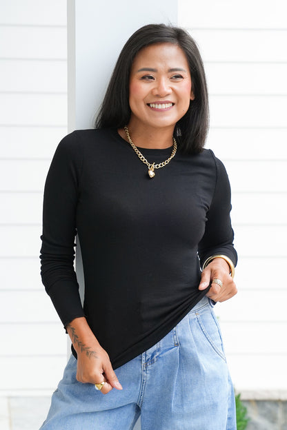 Basic Ribbed Long Sleeve Knit Top