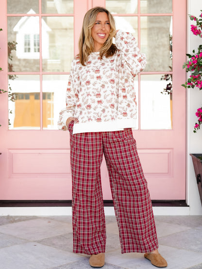 Holiday Bells & Bows Print Long Sleeve Sweatshirt