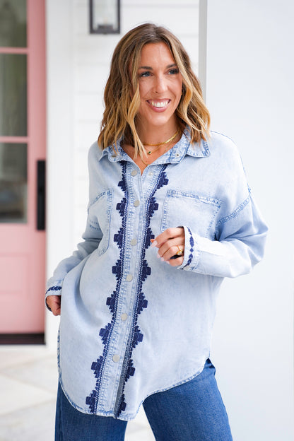 Mineral Wash Long Sleeve Button Up Top