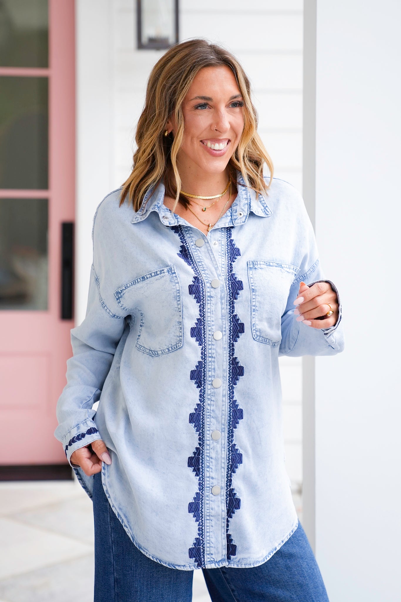 Mineral Wash Long Sleeve Button Up Top