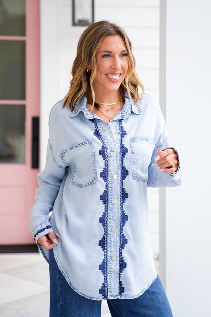 Mineral Wash Long Sleeve Button Up Top