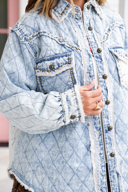 POL Light Wash Long Sleeve Button Up Jacket