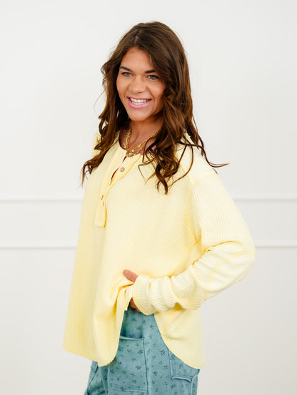 Thermal Knit Long Sleeve Button Up Top