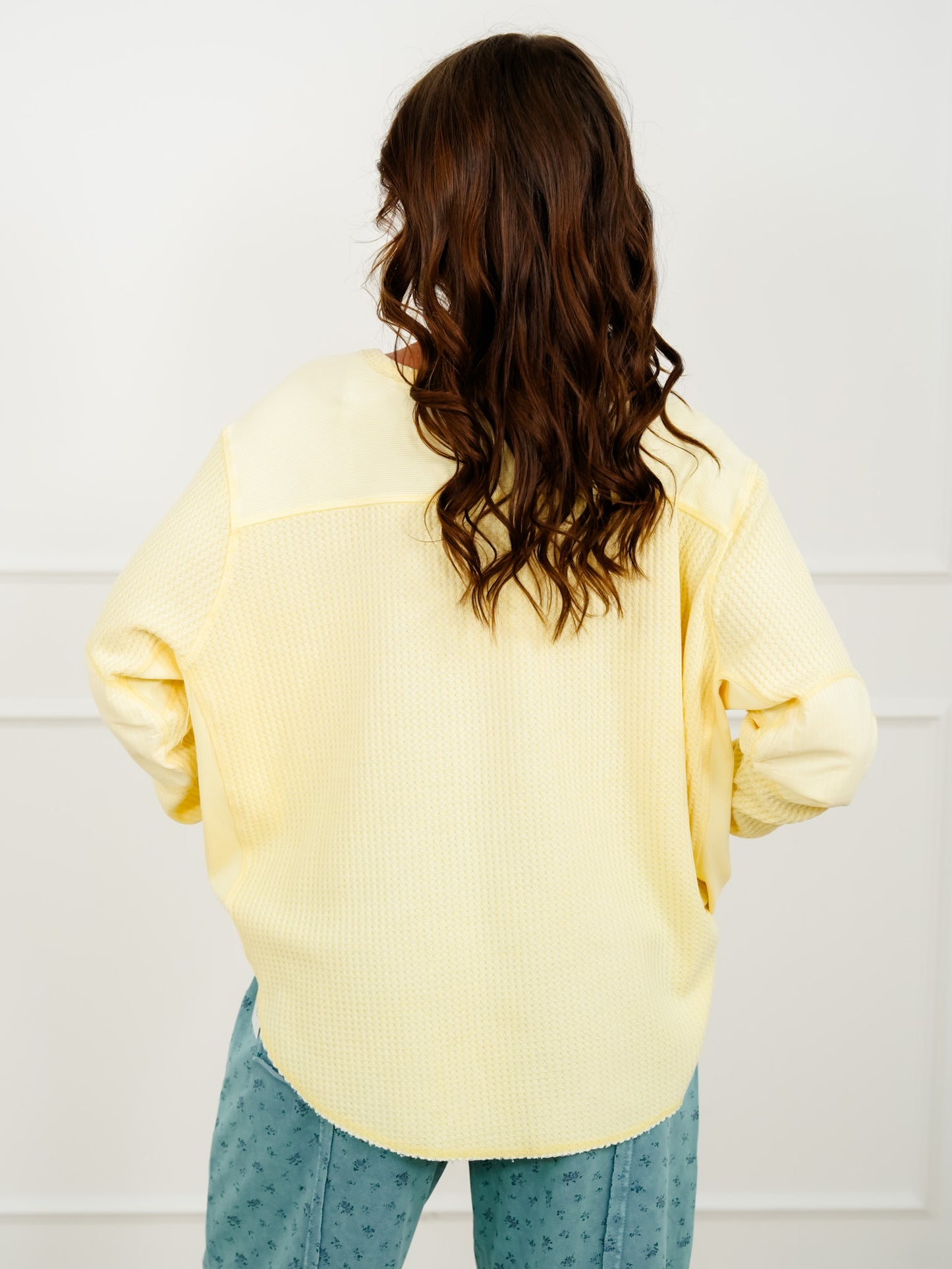 Thermal Knit Long Sleeve Button Up Top