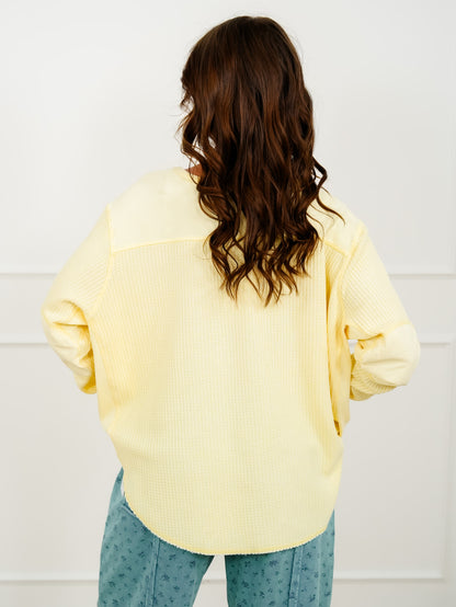 Thermal Knit Long Sleeve Button Up Top