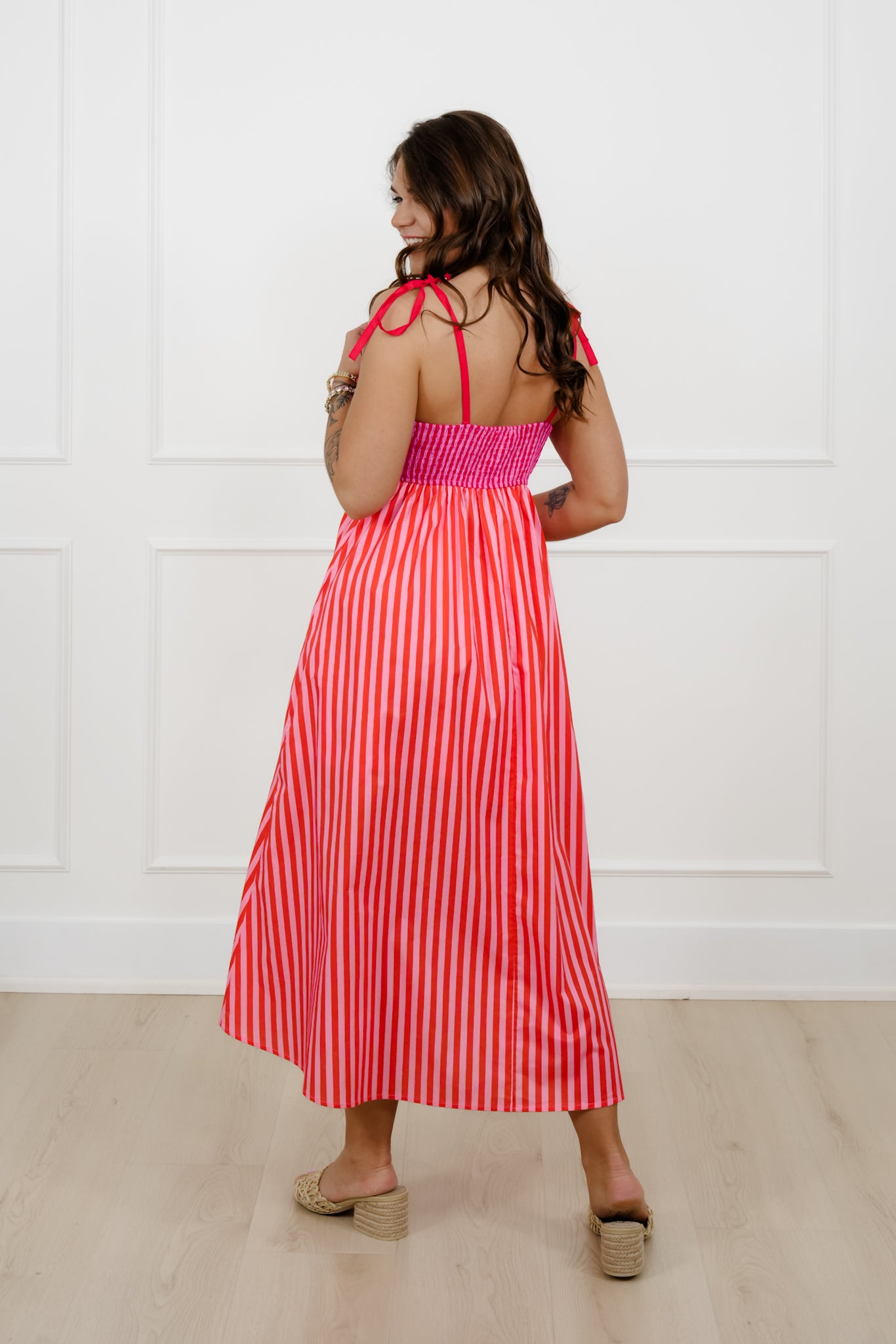 Color Block Stripe Sleeveless Midi Dress