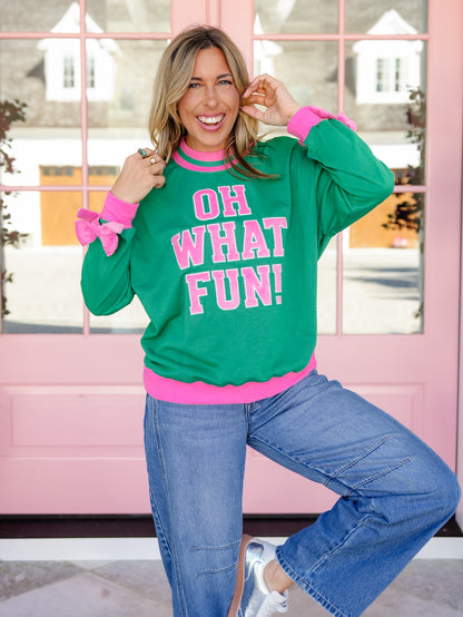 Plus/Reg Long Sleeve "Oh What Fun" Mock Neck Sweatshirt