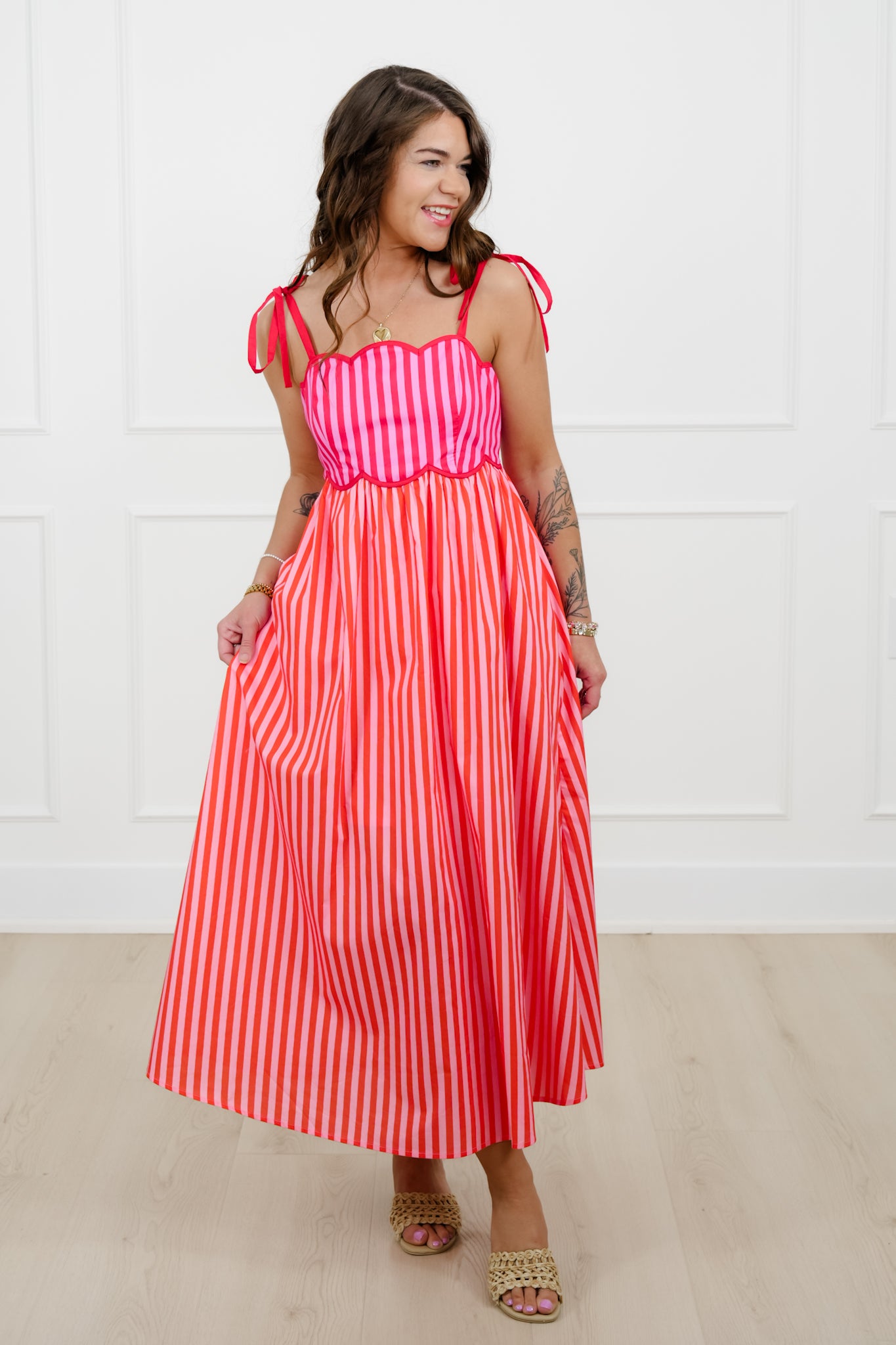Color Block Stripe Sleeveless Midi Dress