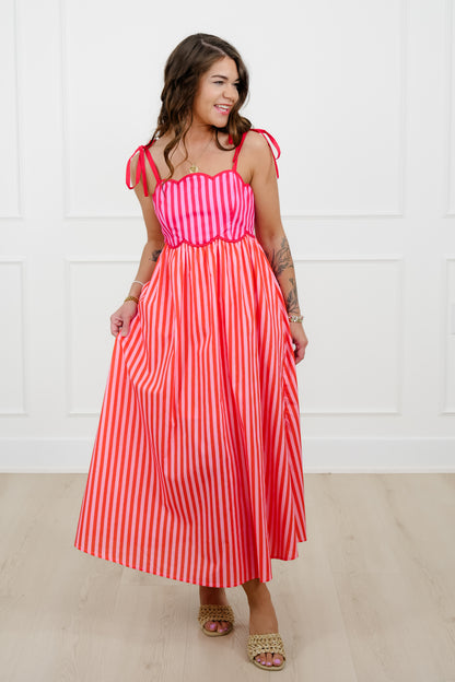 Color Block Stripe Sleeveless Midi Dress