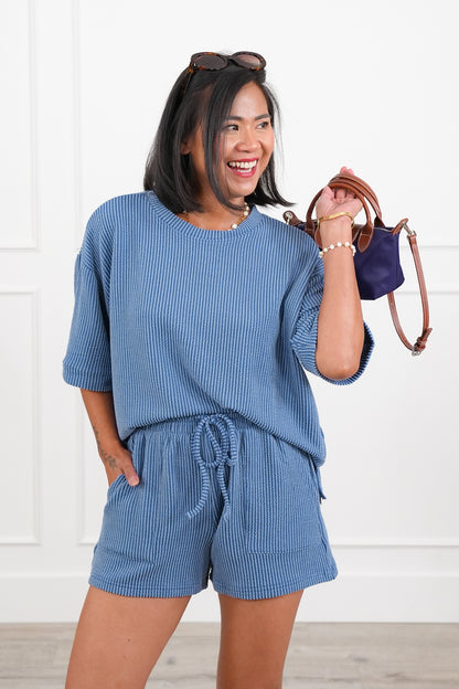 Door Buster! Zenana Urban Rib Short Sleeve Top and Shorts Set