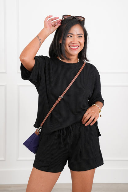 Door Buster! Zenana Urban Rib Short Sleeve Top and Shorts Set
