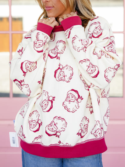 Reversible HoHoHo/Santa French Terry Mock Neck Sweatshirt