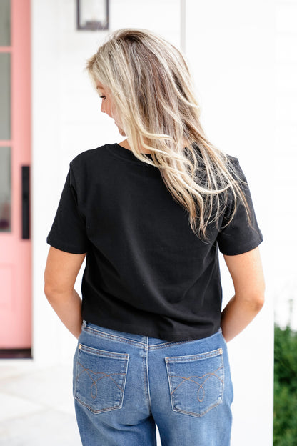 Solid Short Sleeve Round Neck Crop Tee