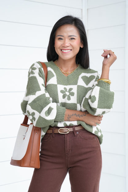 POL Long Sleeve V Neck Pullover Sweater Top