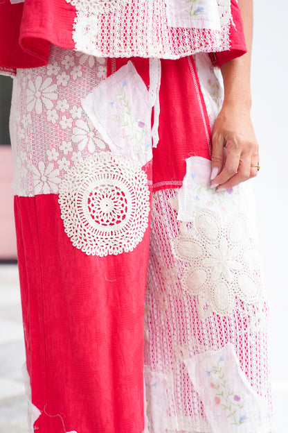 POL Floral Patch Elastic Waist Wide Leg Pants
