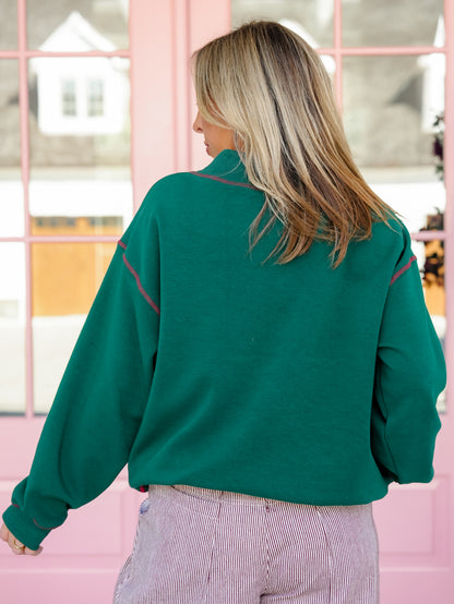 Merry Plaid Patch Long Sleeve Mock Neck Sweatshirt