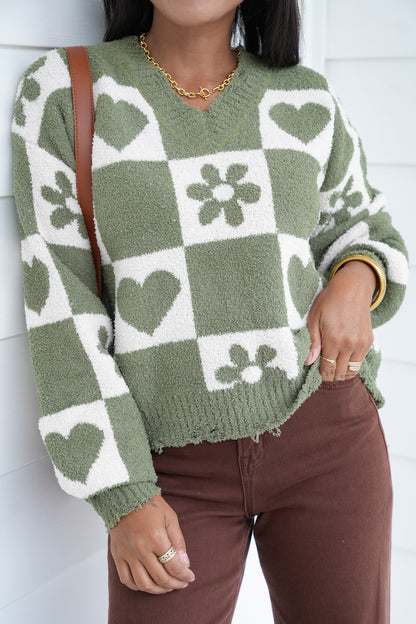 POL Long Sleeve V Neck Pullover Sweater Top