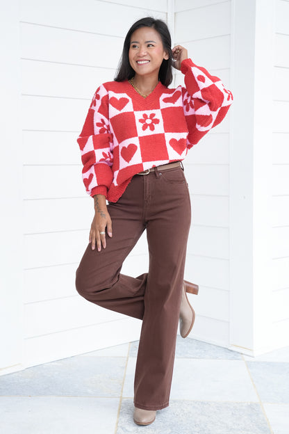 POL Long Sleeve V Neck Pullover Sweater Top