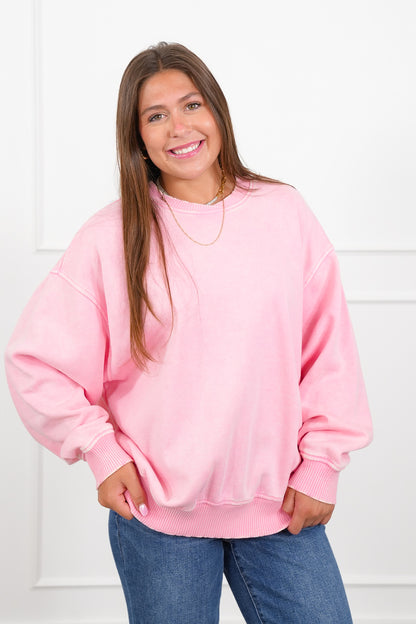 Door Buster! Plus/Reg Zenana Acid Wash Oversized Fleece Pullover