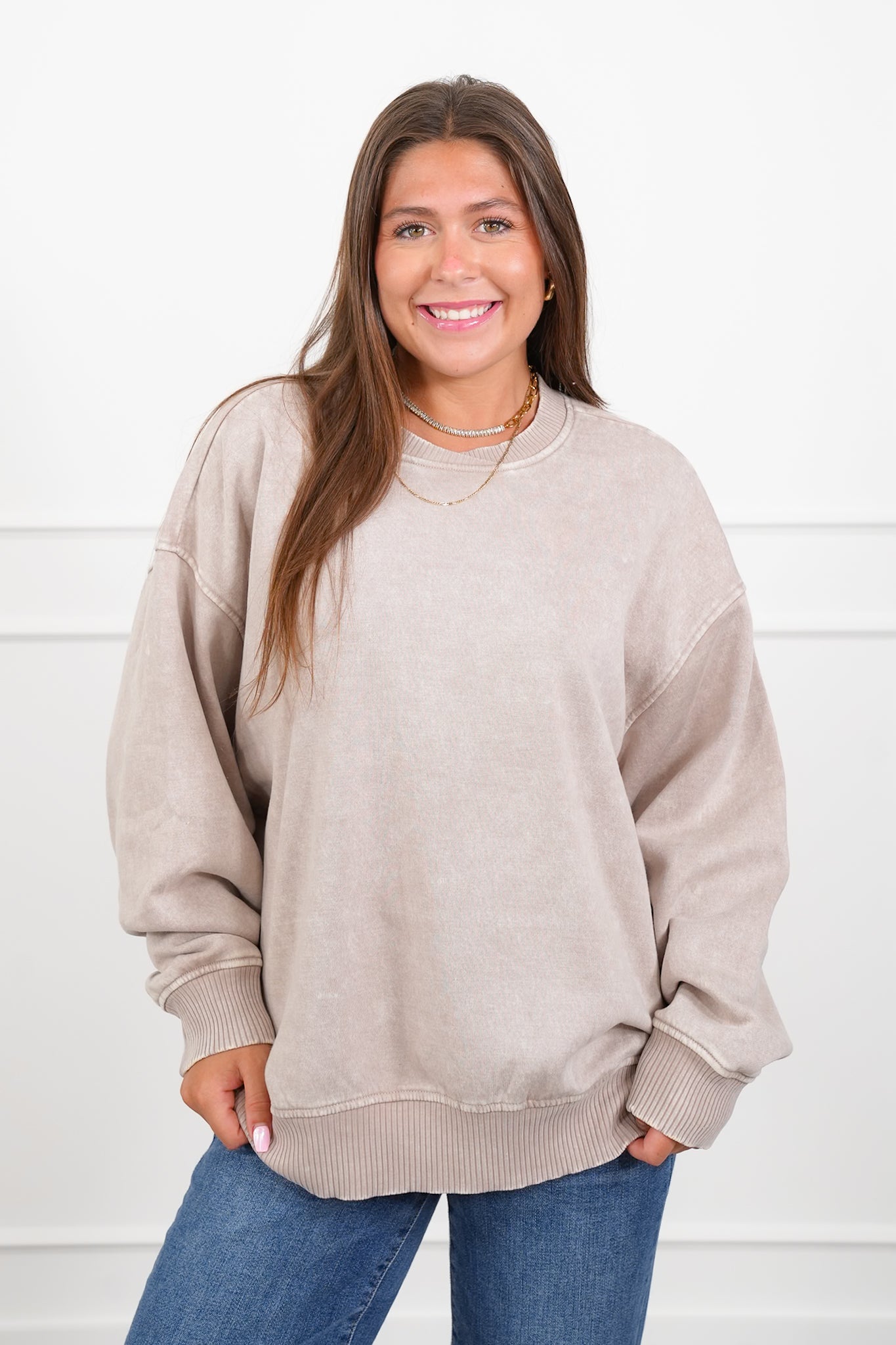 Door Buster! Plus/Reg Zenana Acid Wash Oversized Fleece Pullover