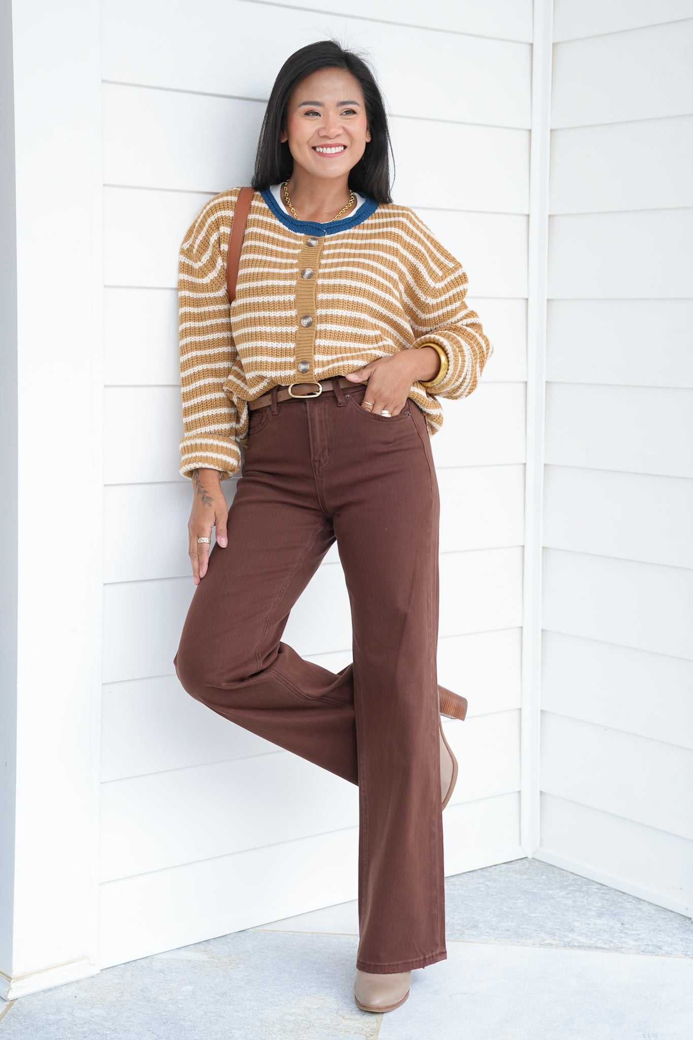 Stripe Long Sleeve Button Down Cardigan