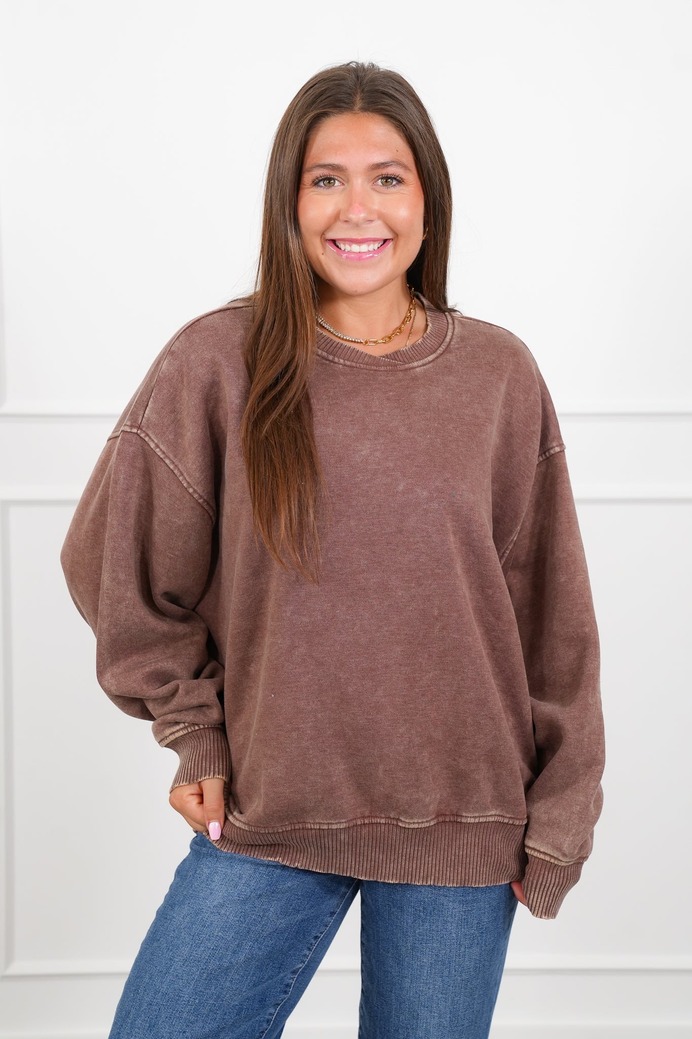 Door Buster! Plus/Reg Zenana Acid Wash Oversized Fleece Pullover