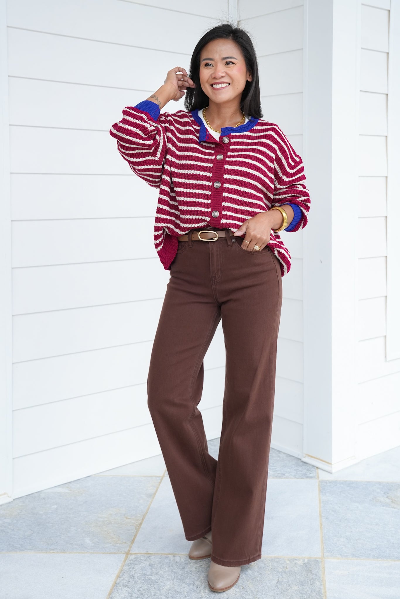 Stripe Long Sleeve Button Down Cardigan