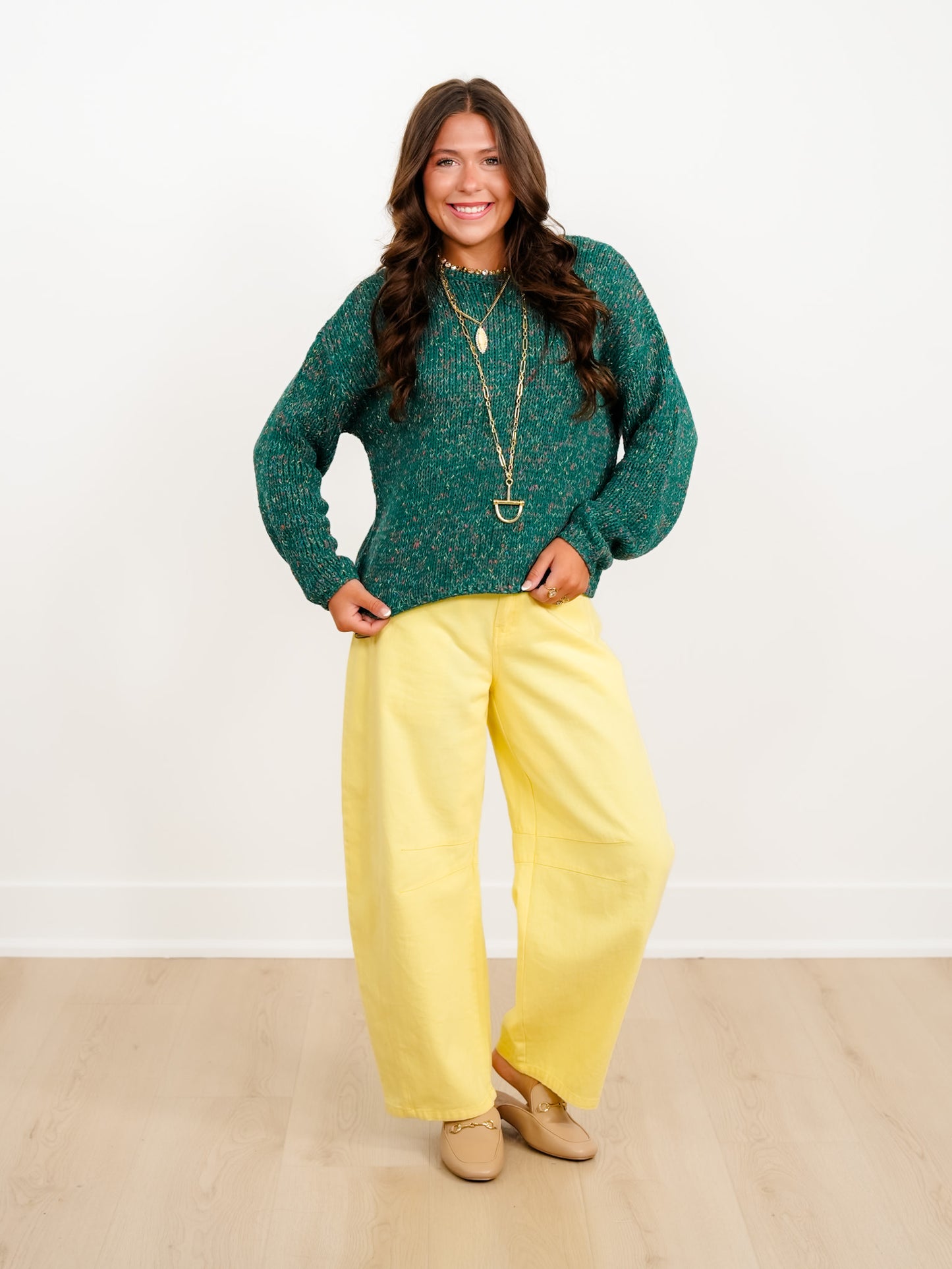 Teal Confetti Long Sleeve Pulllover Sweater - Freckled Poppy