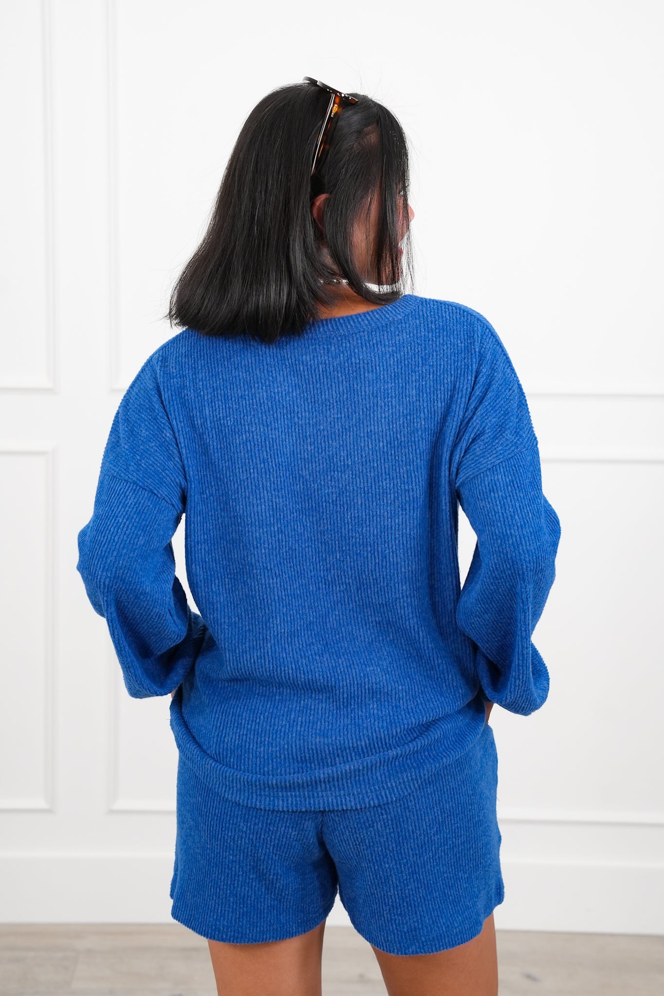 Door Buster! Zenana Brushed Ribbed Hacci V-Neck Long Sleeve Tee and Shorts Set