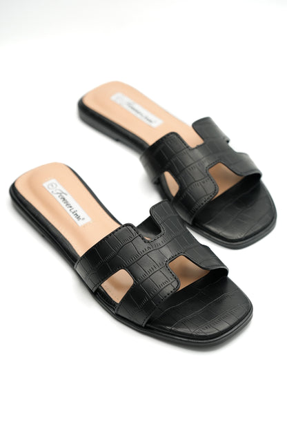 Embossed Crocodile Pattern Flat Slide