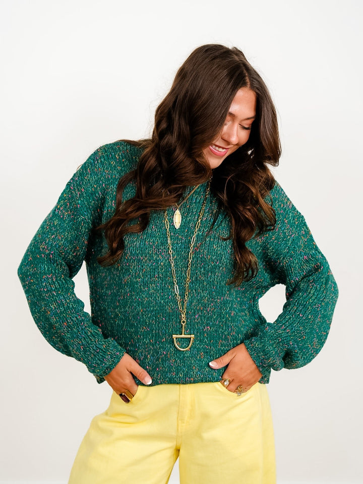 Teal Confetti Long Sleeve Pulllover Sweater - Freckled Poppy