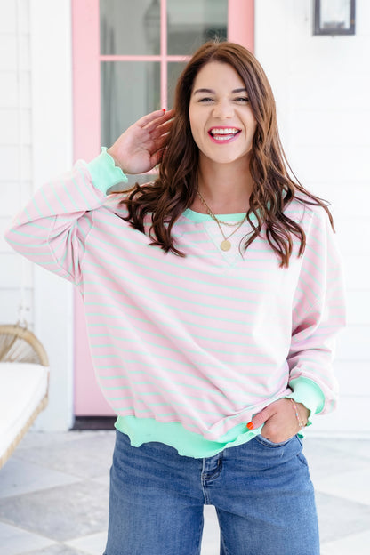 Veveret Stripe Long Sleeve Top with Contrast Detail